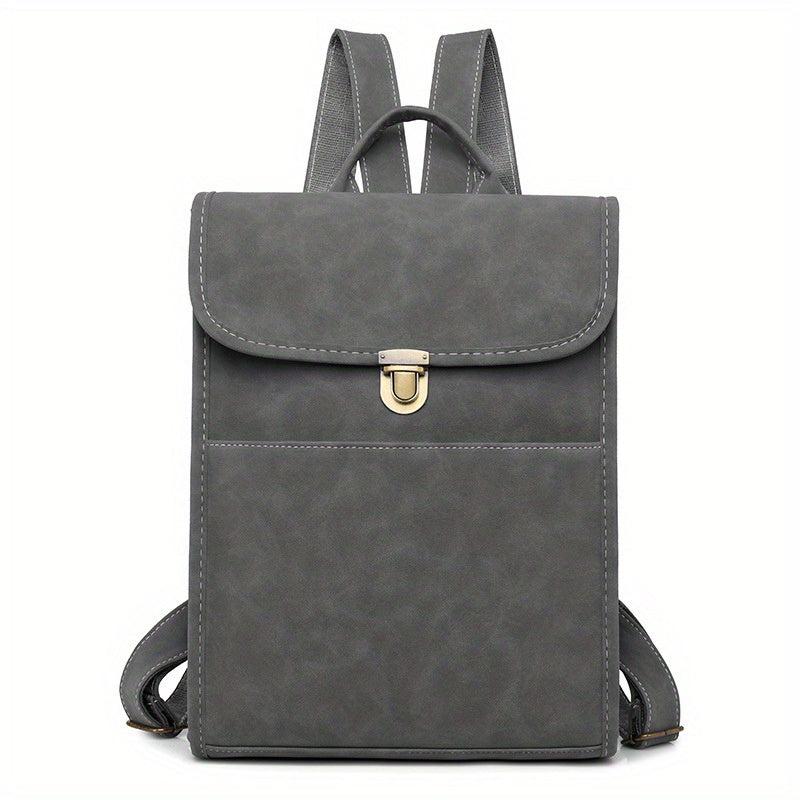 Vintage Solid Backpack Flap Storage School Bag Women's Classic Preppy Backpack