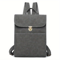 Vintage Solid Backpack Flap Storage School Bag Women's Classic Preppy Backpack
