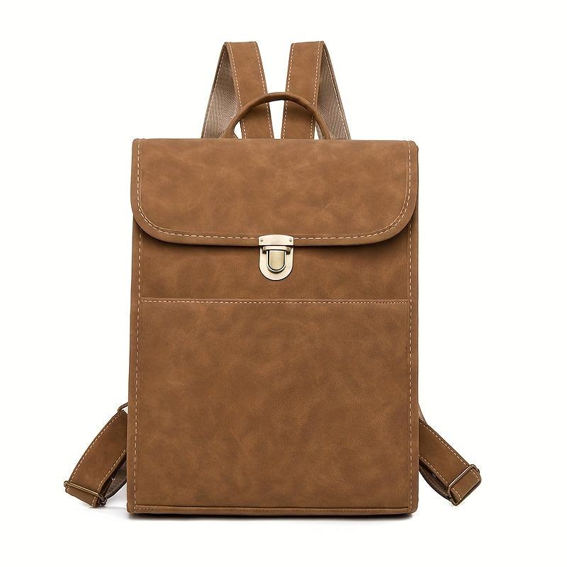 Vintage Solid Backpack Flap Storage School Bag Women's Classic Preppy Backpack