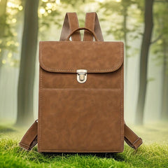 Vintage Solid Backpack Flap Storage School Bag Women's Classic Preppy Backpack