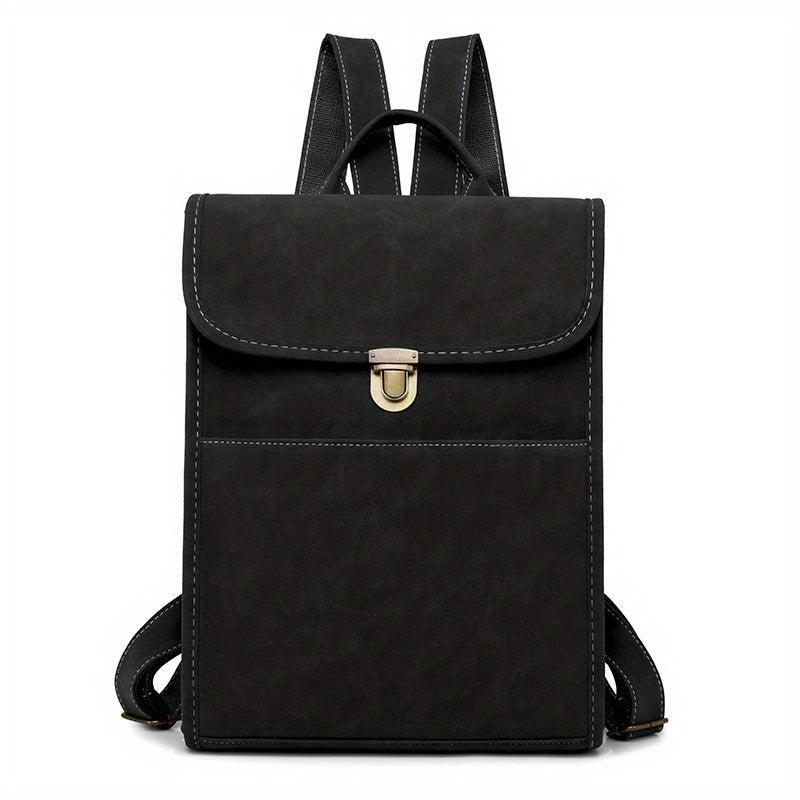 Vintage Solid Backpack Flap Storage School Bag Women's Classic Preppy Backpack