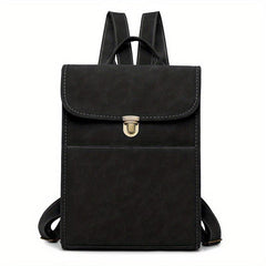 Vintage Solid Backpack Flap Storage School Bag Women's Classic Preppy Backpack