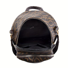 Vintage Letter Printed Backpack PU Leather Casual Travel Bag