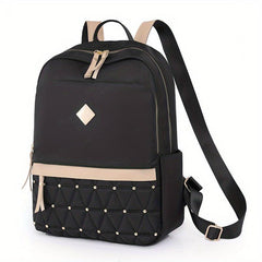 Rhinestone Quilted Backpack Large Solid Waterproof Travel Bag