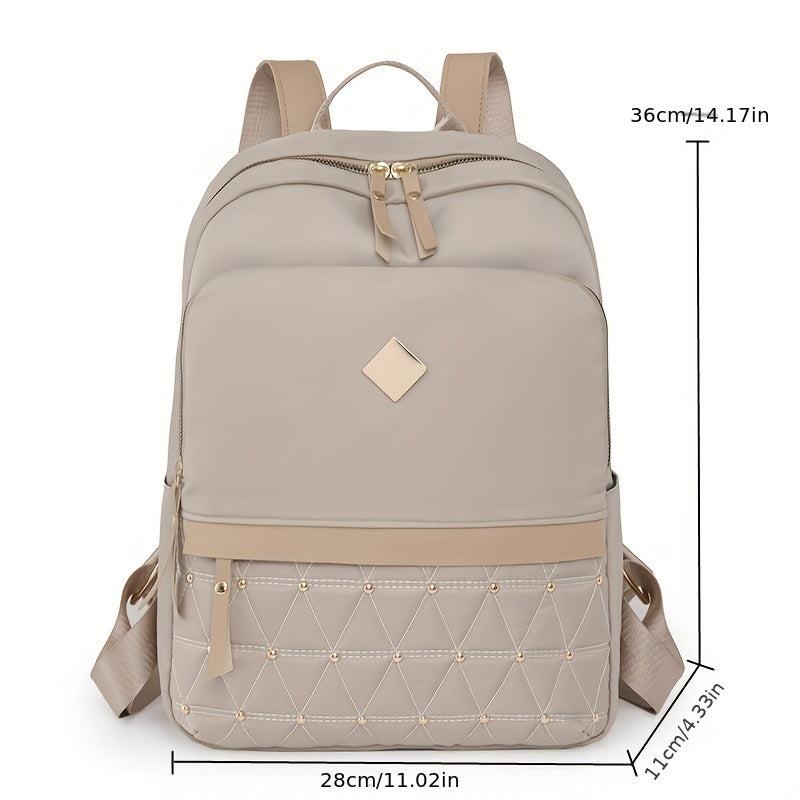 Rhinestone Quilted Backpack Large Solid Waterproof Travel Bag