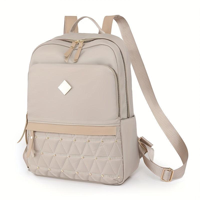 Rhinestone Quilted Backpack Large Solid Waterproof Travel Bag