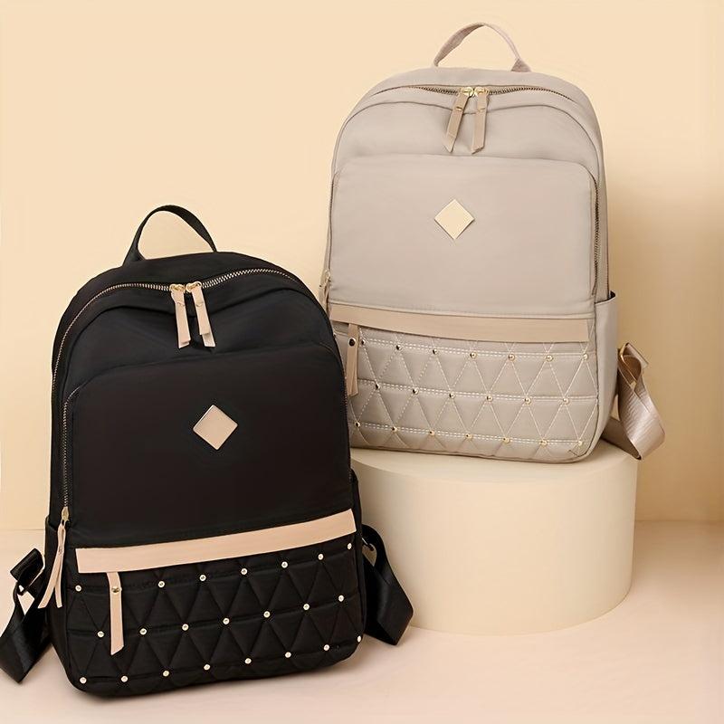 Rhinestone Quilted Backpack Large Solid Waterproof Travel Bag