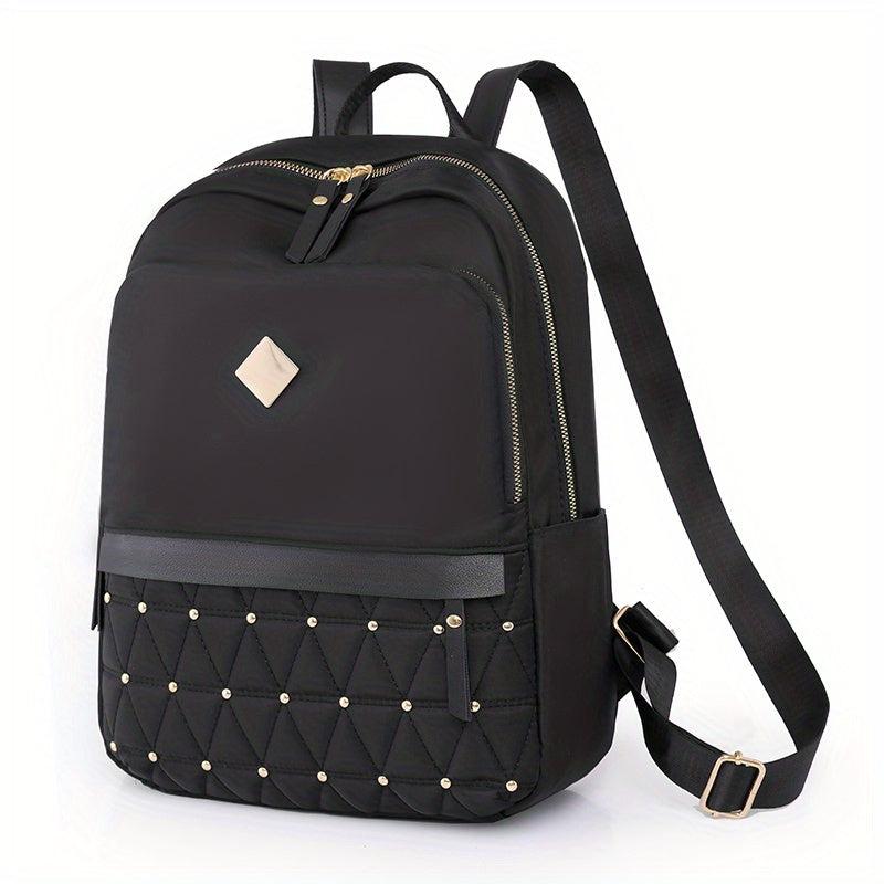 Rhinestone Quilted Backpack Large Solid Waterproof Travel Bag