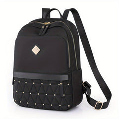 Rhinestone Quilted Backpack Large Solid Waterproof Travel Bag