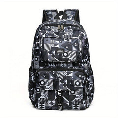 Geometric Print Preppy Backpack Large Capacity Back To School Bag