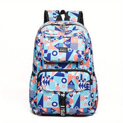 Geometric Print Preppy Backpack Large Capacity Back To School Bag