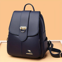 Metal Decor Flap Backpack PU Leather Daypack Women's Travel School Bag