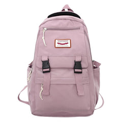 Letter Patch Decor Backpack Zipper Bookbag Schoolbag Student