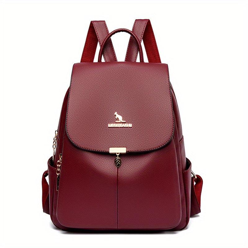 Flap Backpack School Bag PU Leather Travel Daypack