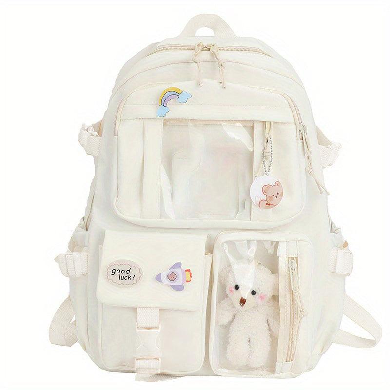 Large Capacity Backpack w/ Charm Y2K Zipper Pockets Waterproof Bag