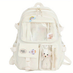 Large Capacity Backpack w/ Charm Y2K Zipper Pockets Waterproof Bag