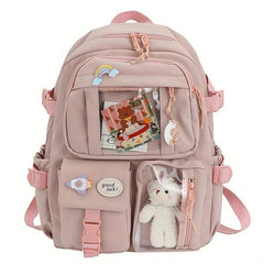 Large Capacity Backpack w/ Charm Y2K Zipper Pockets Waterproof Bag