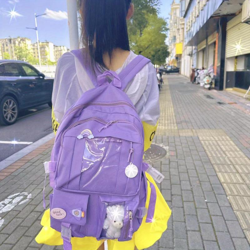 Large Capacity Backpack w/ Charm Y2K Zipper Pockets Waterproof Bag