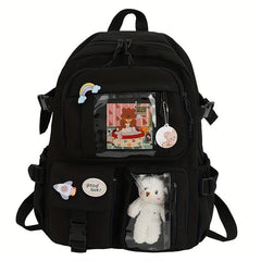 Large Capacity Backpack w/ Charm Y2K Zipper Pockets Waterproof Bag