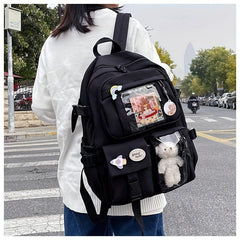 Large Capacity Backpack w/ Charm Y2K Zipper Pockets Waterproof Bag