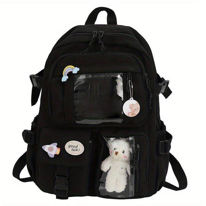 Large Capacity Backpack w/ Charm Y2K Zipper Pockets Waterproof Bag