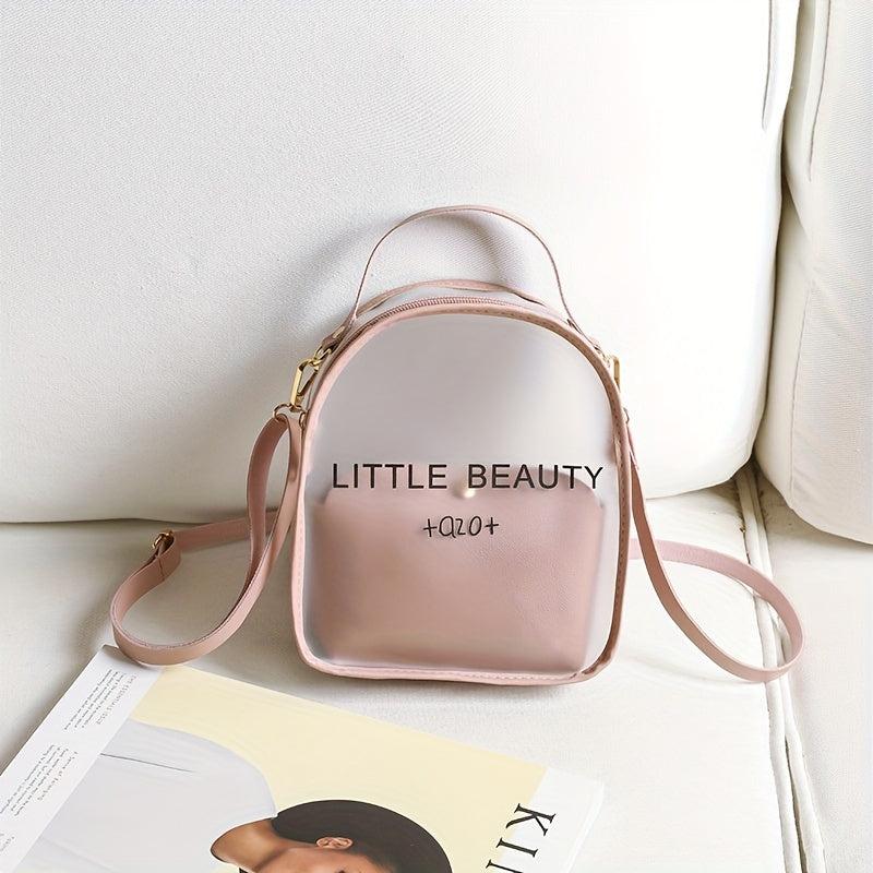 Clear Backpack Set with Letter Graphic Schoolbag and Crossbody Purse