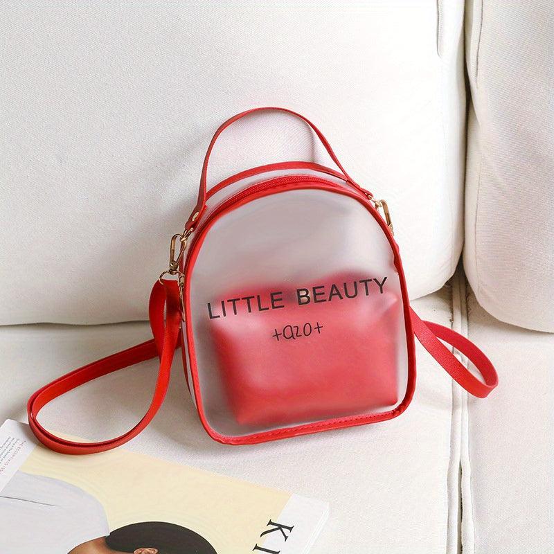 Clear Backpack Set with Letter Graphic Schoolbag and Crossbody Purse