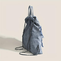 Butterfly Denim Drawstring Backpack Y2K Rucksack