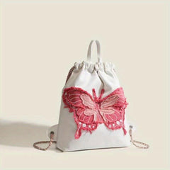 Butterfly Denim Drawstring Backpack Y2K Rucksack