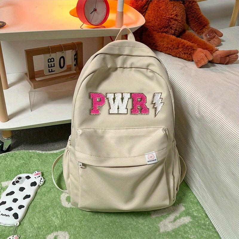 Chenille Letter Pattern Travel Backpack Women's Preppy School Daypack