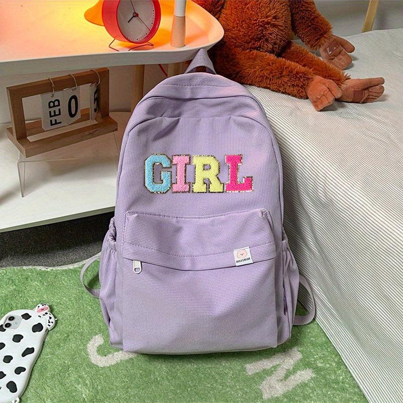 Chenille Letter Pattern Travel Backpack Women's Preppy School Daypack