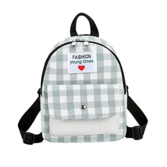 Plaid Pattern Canvas Backpack with Letter Patch - Small Daypack