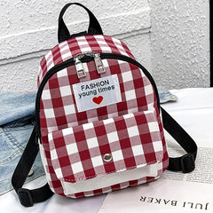 Plaid Pattern Canvas Backpack with Letter Patch - Small Daypack