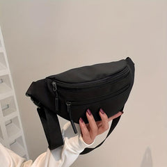 Casual Nylon Crossbody Bag Double Zipper Solid Small Bag