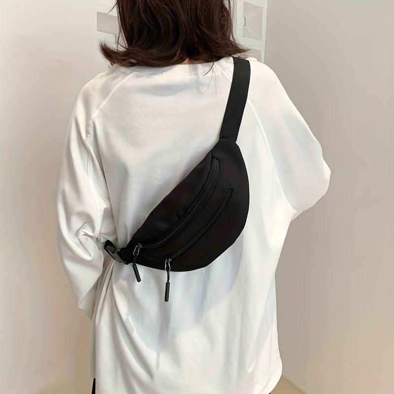 Casual Nylon Crossbody Bag Double Zipper Solid Small Bag