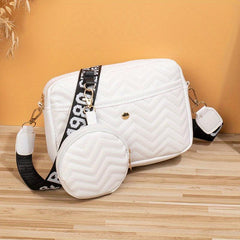Embroidered Shoulder Bag Coin Purse Crossbody Bag with Alphabet Strap