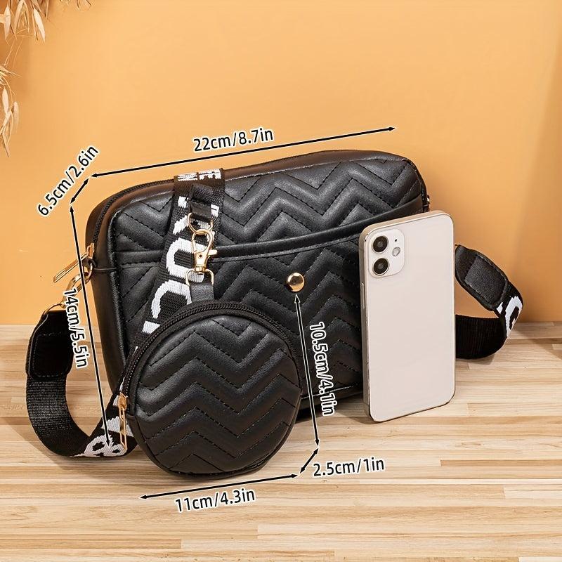 Embroidered Shoulder Bag Coin Purse Crossbody Bag with Alphabet Strap