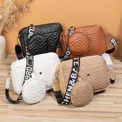 Embroidered Shoulder Bag Coin Purse Crossbody Bag with Alphabet Strap