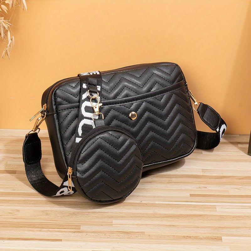 Embroidered Shoulder Bag Coin Purse Crossbody Bag with Alphabet Strap