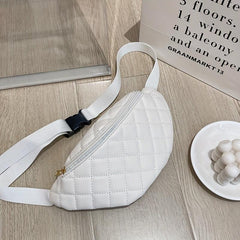 Women's PU Leather Waist Bag Lady's Fanny Pack Diamond Embroidery Shoulder Bag