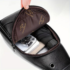 Men's PU Leather Chest Bag Business Shoulder Bag Travel Mountaineering