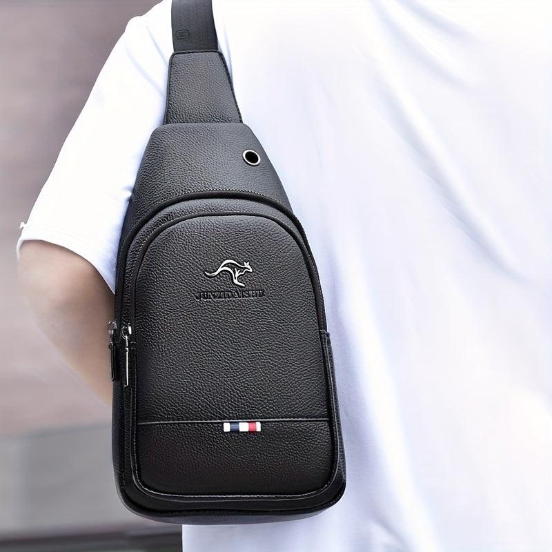 Men's PU Leather Chest Bag Business Shoulder Bag Travel Mountaineering