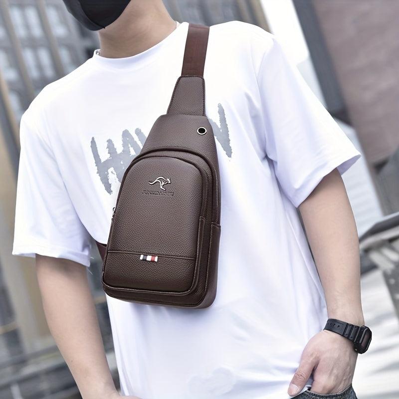 Men's PU Leather Chest Bag Business Shoulder Bag Travel Mountaineering