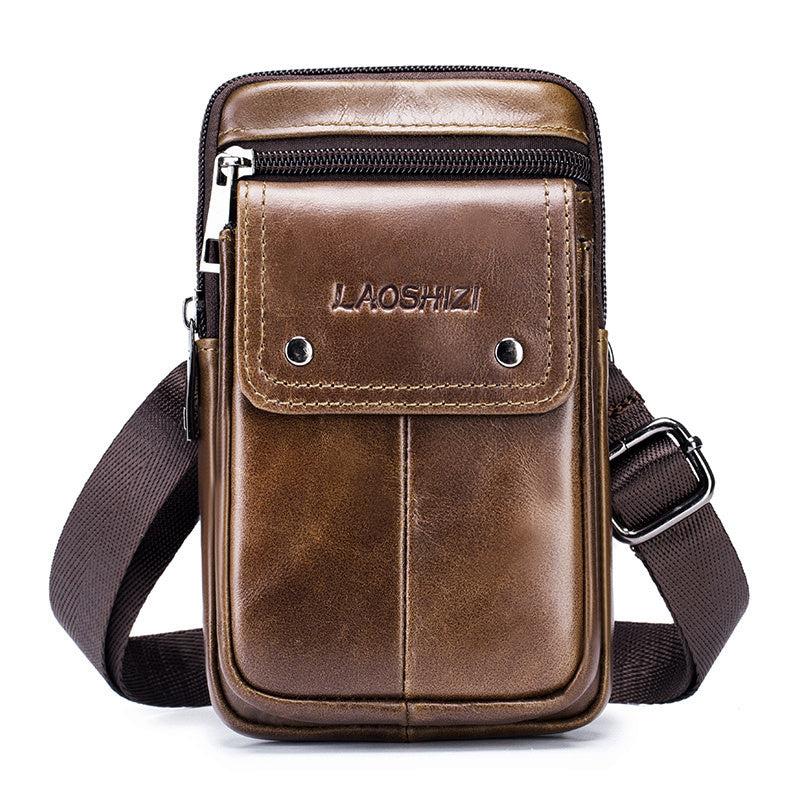 Men's Cowhide Mobile Phone Pocket Leather Belt Bag Casual Bag