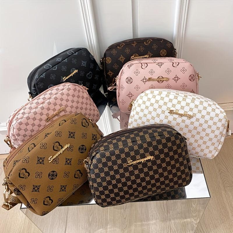 Geometric Pattern Crossbody Bag Single Shoulder Bag Metal Letter Decor