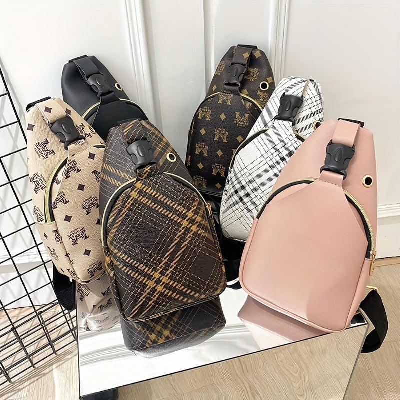 Plaid PU Leather Chest Bag Student Commuter Crossbody Bag Money Cell Phone Bag
