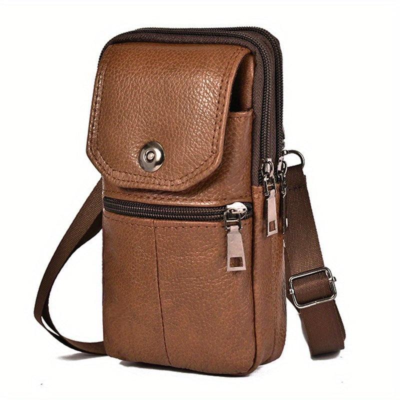 Men's Leather Messenger Bag Phone Pouch Travel Waist Bag Wallet