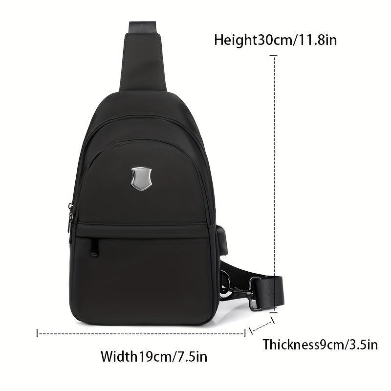 Men's Casual Chest Bag With USB Charging Waterproof Crossbody Shoulder Bag