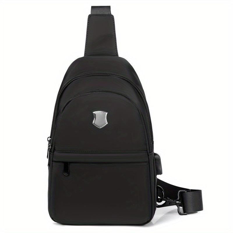 Men's Casual Chest Bag With USB Charging Waterproof Crossbody Shoulder Bag