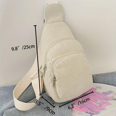 Soft Corduroy Crossbody Chest Bag with Adjustable Strap